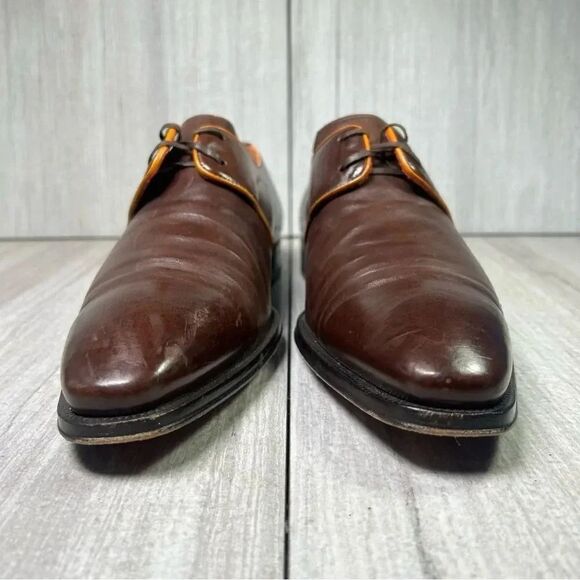 Mezlan Burgundy Orange Leather Lace Up Luxury Oxford Derby Dress Shoe Men Size 8 - Picture 6 of 11